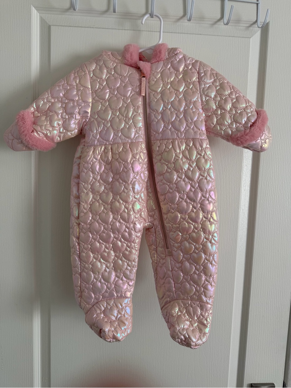 Rothschild Shimmering Pink Quilted Heart-Pattern Baby Footie